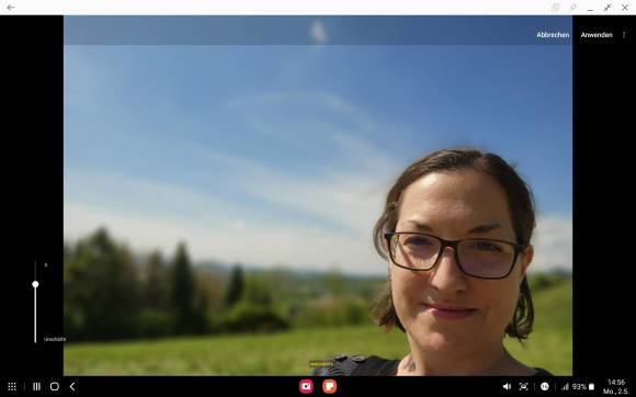 Selfie-Aufnahme der Autorin, mit Unschärfe-Tool in der App
