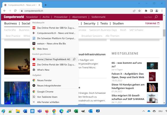 Taskleisten-Kontextmenü von Google Chrome