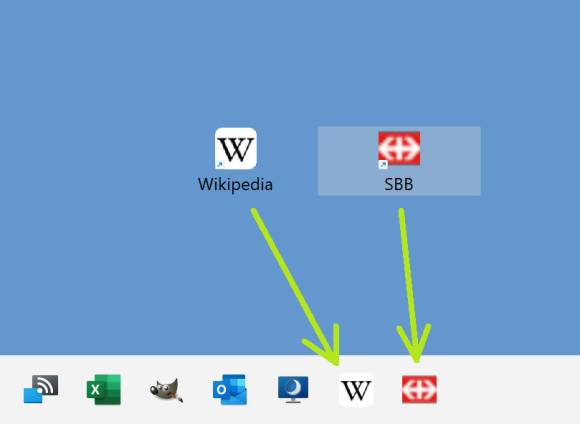 Ein Wikipedia- und SBB-Weblink direkt in der Taskleiste 