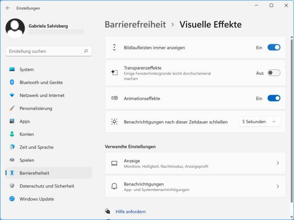 Scrollbars-Einstellungen unter Windows 11