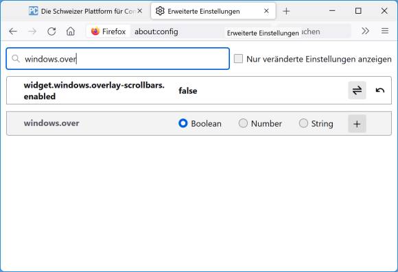 Firefox about:config-Einstellungen