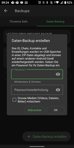 Datenbackup in Threema Android