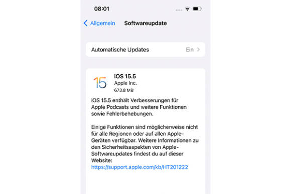 Screenshot Update für iOS 15.5 