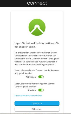 Zugriffsregelung Komoot bzw. Garmin