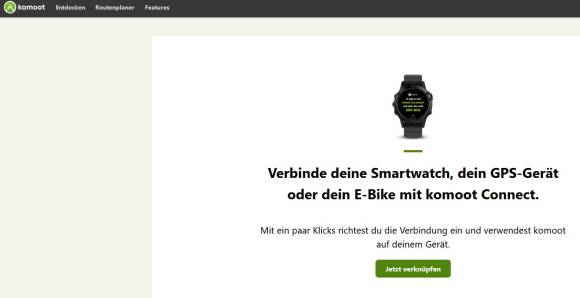 Komoot Webseite, Button "jetzt verknüpfen"