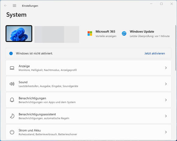 Das Einstellungen-Fenster in Windows 11