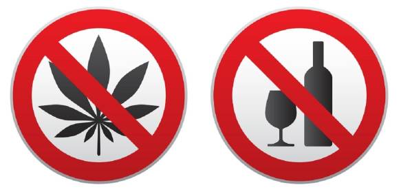 Marihuana und Alkhol Verbotsschilder 