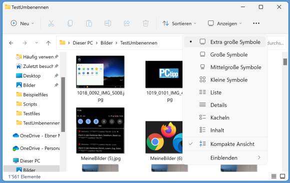 Die Bildvorschauen in der Ansicht Extra grosse Symbole