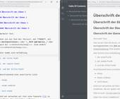 Quelltext und Darstellung unseres Markdown-Beispieltexts in MarkText