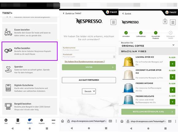 Twint+: Nespresso-Kaffeekapseln bestellen