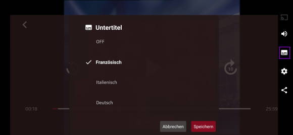 Play-Suisse-App: Untertitel-Funktion