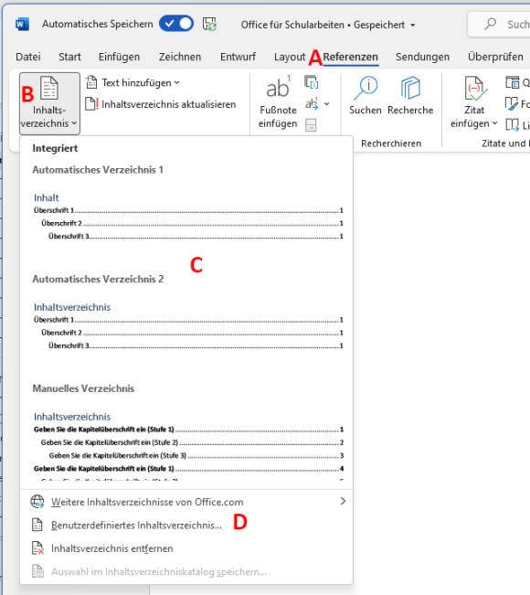 Bild 8 Ein eingefügtes Inhaltsverzeichnis