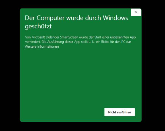 Dialogbox, wenn Windows SmartScreen eine Datei blockiert 
