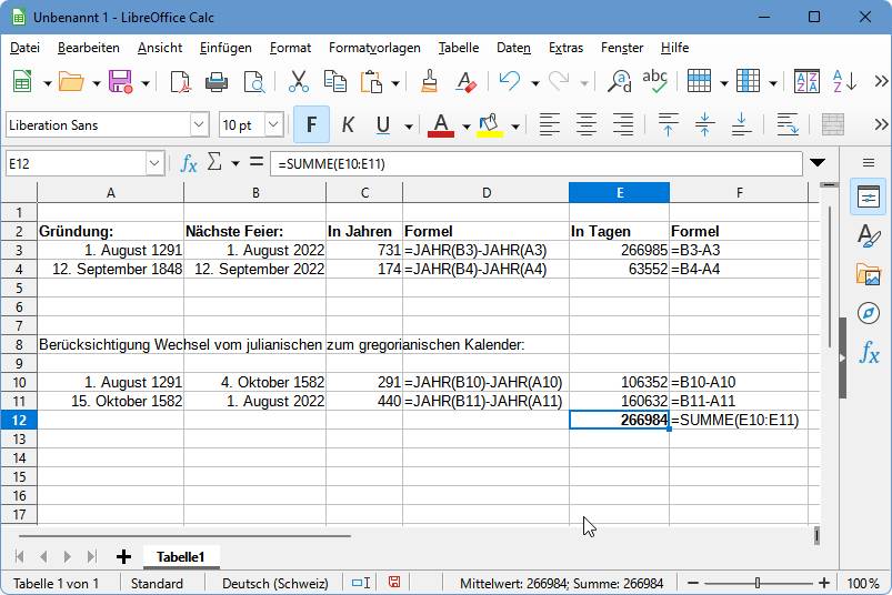 Berechnen in Excel: Wie alt ist die Schweiz? - onlinepc.ch