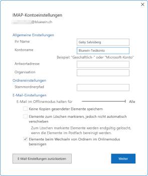 Kontoeinstellungen in Outlook