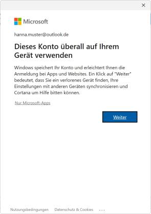 Outlook fragt, ob das Microsoft-Konto überall auf dem PC verwendet werden soll