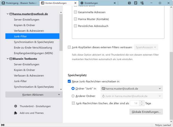 Thunderbird: Junk-Mail-Einstellungen