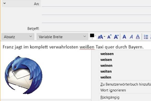 Screenshot mit Beispiel eines Korrekturvorschlags 