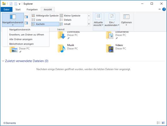 Windows 10 Menü zum Einblenden des Navigationsbereichs