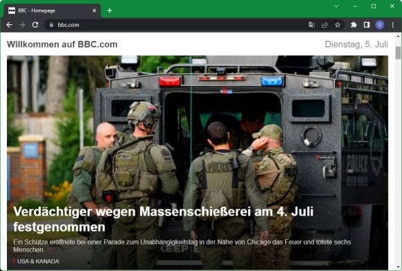 Screenshot der britischen bbc.com-Webseite - in Deutsch 