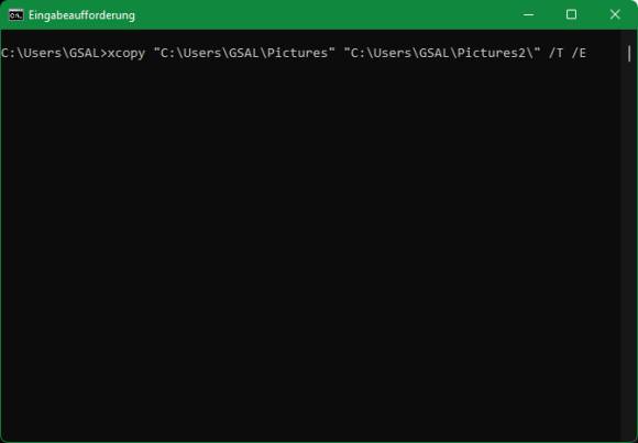 Derselbe Befehl in der Eingabeaufforderung
