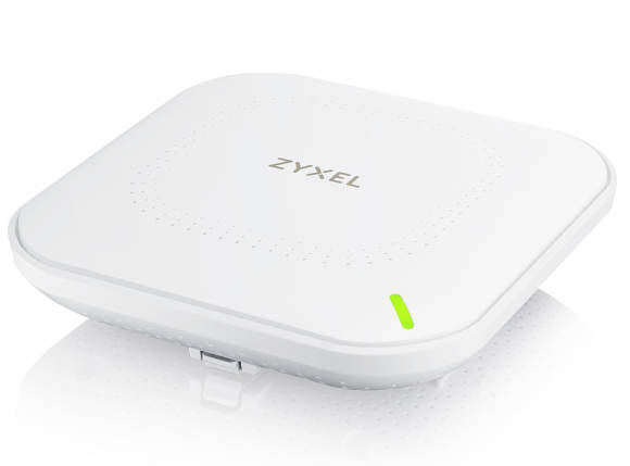 Der Zyxel Access Point in Weiss ist eher flach, etwa quadratisch mit abgerundeten Ecken 