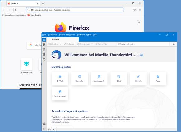 Ein Firefox- und ein Thunderbird-Fenster 