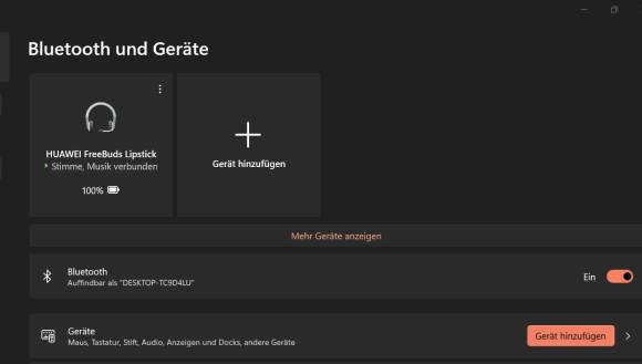 In den Bluetooth-Einstellungen sind die gekoppelten Huawei FreeBuds Lipstick zu sehen