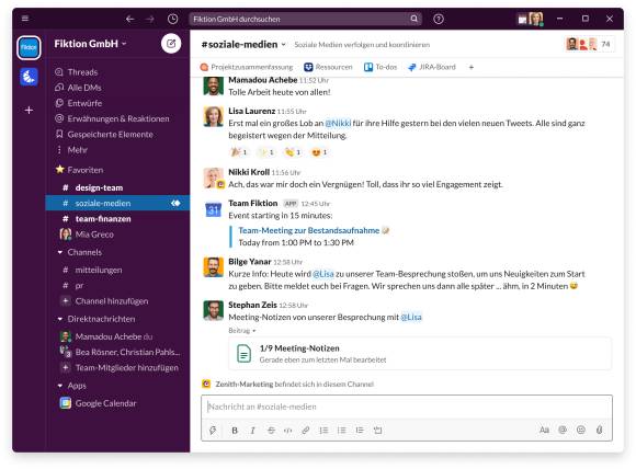 Screenshot eines Slack-Chats unter Windows 