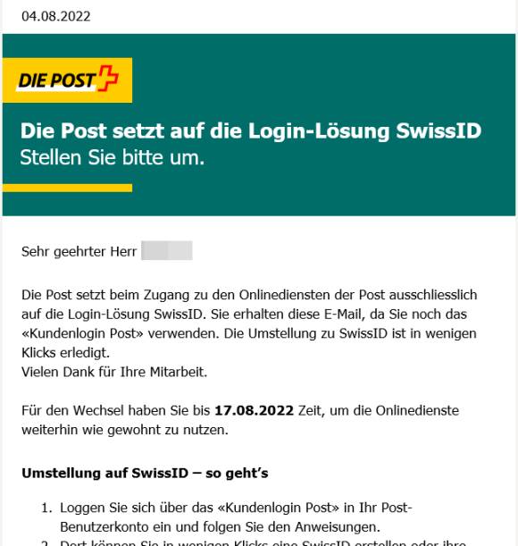 Screenshot der Mail von der Post