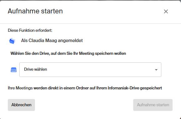 Dialogbox, in der Sie Ihren kDrive auswählen