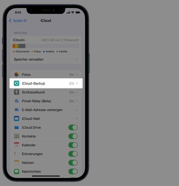 Der Screenshot zeigt, wo am iPhone die iCloud-Backups aktiviert werden