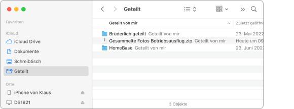 Der Screenshot zeigt, wo im Finder alle geteilten Objekte zentral verwaltet werden