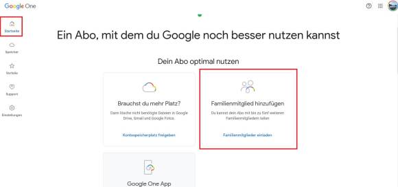 Google One mit der Option, Familienmitglieder hinzuzufügen