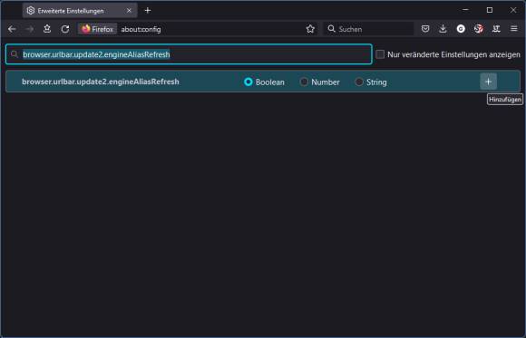Das Hinzufügen eines Eintrags in about:config