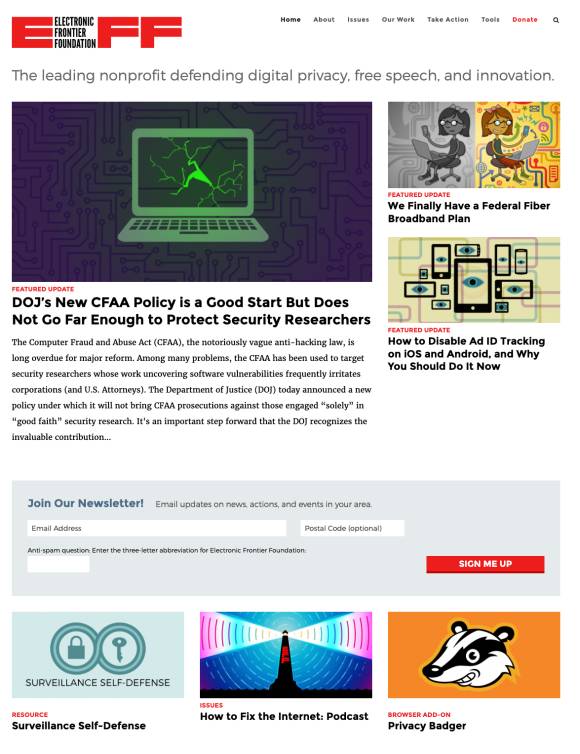 Screenshot der EFF-Webseite
