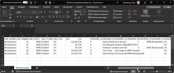 Beispieldaten in der aufbereiteten Excel-Tabelle