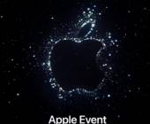 Weisse Punkte formen auf schwarzem Hintergrund ein Apple-Logo