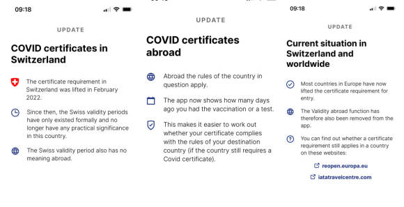 Infos in der Zertifikats-App, hier auf Englisch