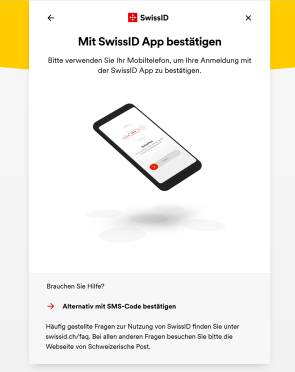 Login verlangt bestätigung per SwissID-App oder SMS