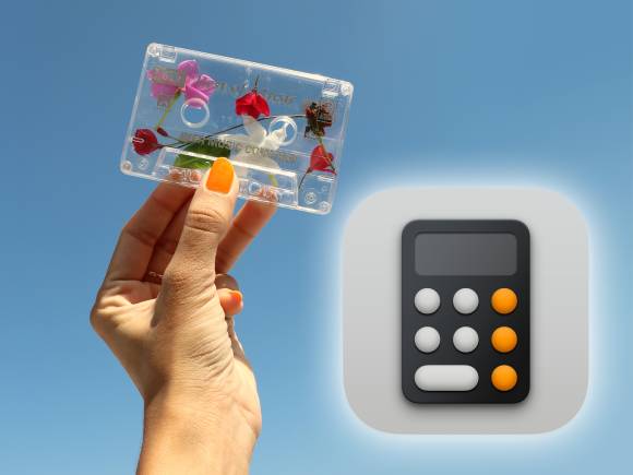 Bunt ist schön; aber das lässt sich auch etwas präziser beschreiben Die Hand einer Frau hält vor blauem Himmel eine Audio-Kassette in die Höhe; rechts davon ist das Symbol eines Taschenrechners zu sehen