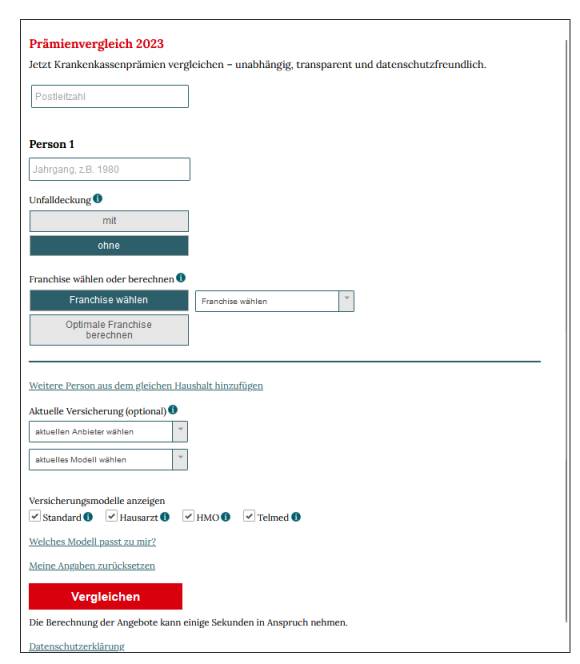 Prämienrechner Stiftung Konsumentenschutz