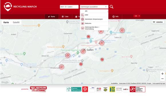 Recycling-Map, hier zu St. Gallen
