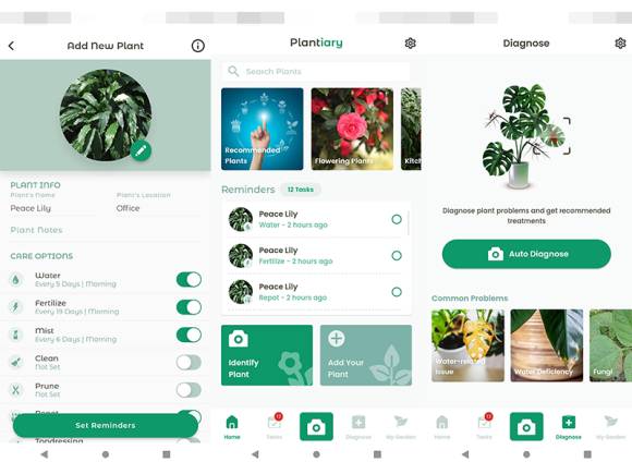 Screenshots aus der Plantiary-App
