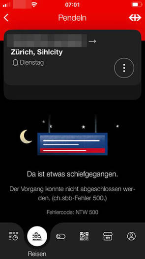 Eine Fehlermeldung in der App