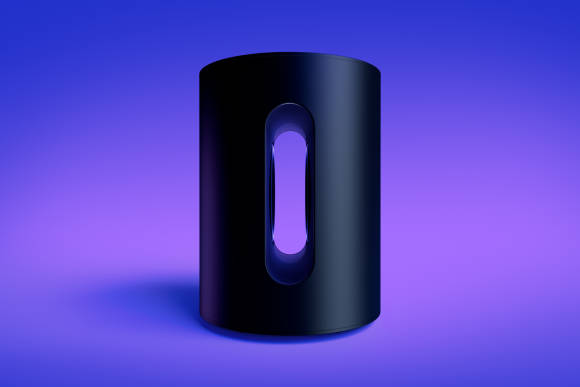 Der zylinderförmige, schwarze Speaker 