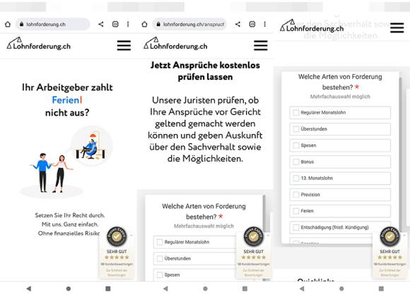 Screenshots aus Lohnforderung.ch 