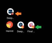 Screenshot einer Browser- und zwei Hermit-Verknüpfungen auf einem Android-Homescreen