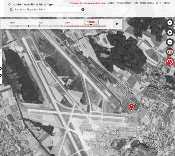 Screenshot des Geo-Portal-Bildes zum Flughafen Zürich, 1994