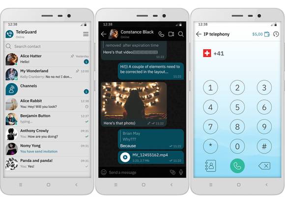 Drei Smartphone-Screenshots zeigen die IP-Telefonie-Funktion 